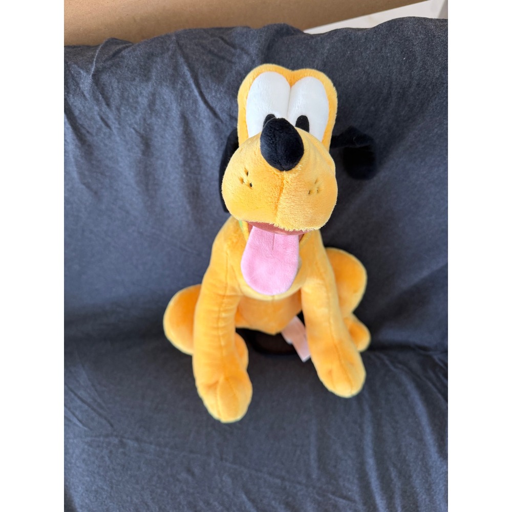 Disney Store Pluto Plush Sitting Stuffed Animal Green Collar Name Tag FAC-018813